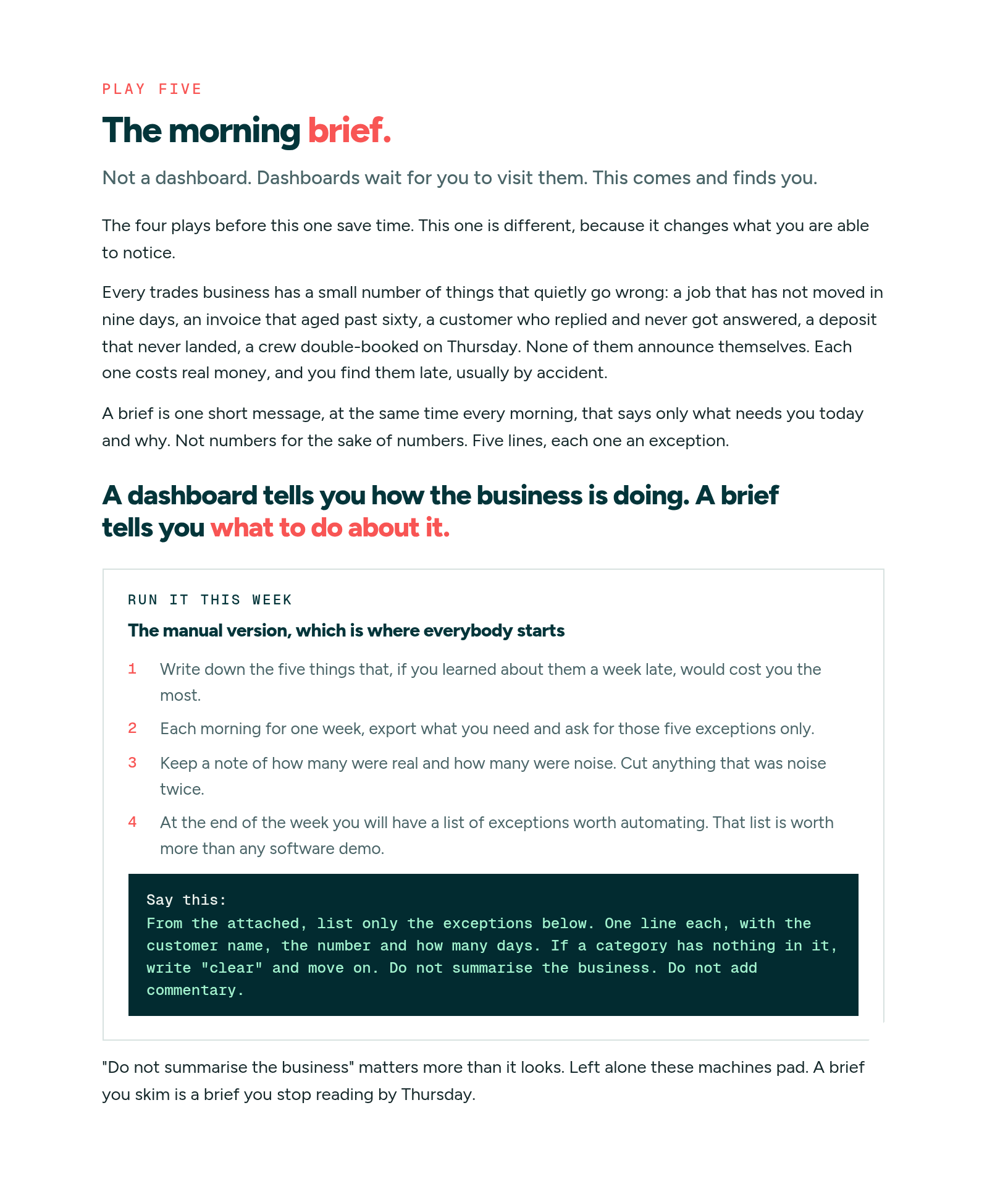 A page from play five, the morning brief